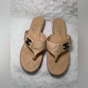 Nude wooden clogs 2000s Chanel